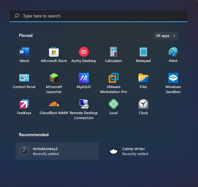 スタートメニューに表示されるポータブルアプリ
